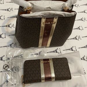 Michael Kors Brown and Gold Shoulder Bag Set